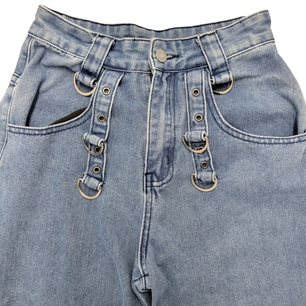 ROMWE Wide Leg Flap Pocket Cargo Grung Goth Distressed Grommet Dring Detail J424